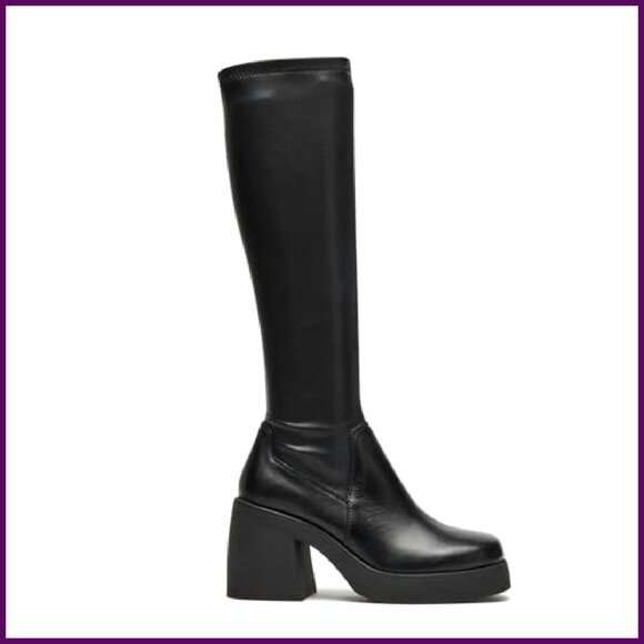 Knee High Boots Square Toe Chunky Heel Pull On Side Zipper Fall Winter - Picture 2 of 8